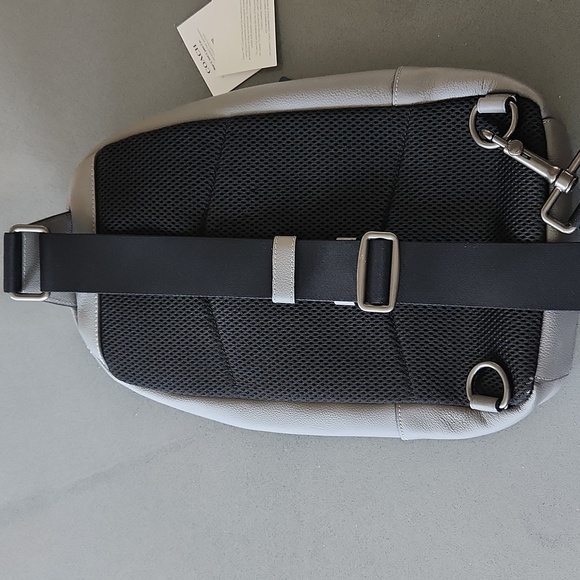 Coach Houston Grey Silver Blue Sling Backpack Leather Unisex Varsity Stripe NWT - Picture 13 of 16